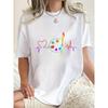 Women's Colorful Frequency Heart Print Tee Short Sleeve Casual Sports Summer Holiday Top