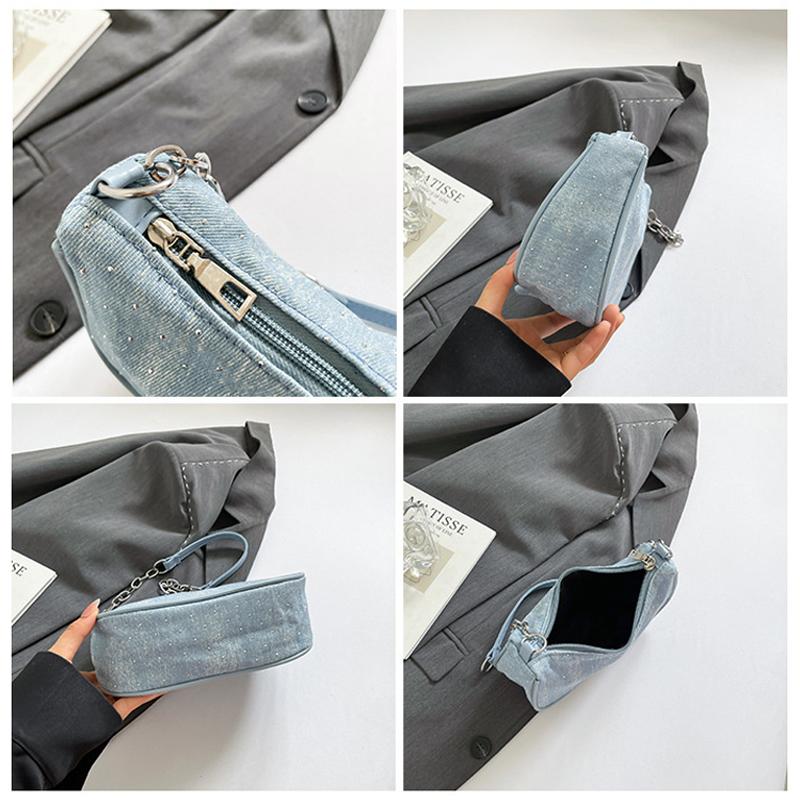 Women Shoulder Bag Fashion Denim Shoulder Bag, Simple Solid Color Handbag, Women's Chain, Underarm Hand, Women's Bag