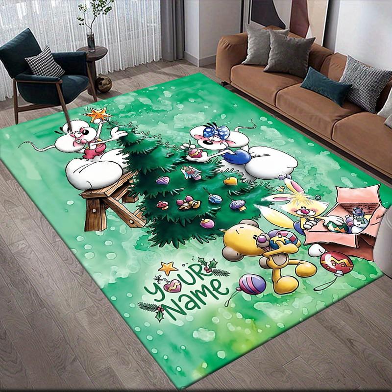 Custom Name,Diddl Home Sofa Decoration for Living Room & Bedroom, Non‑Slip Play Flannel Floor Mat for Game Room