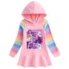 Kpop Demon Hunter Girls' Ruffle Rainbow Hooded Dress - Long Sleeve Princess Style