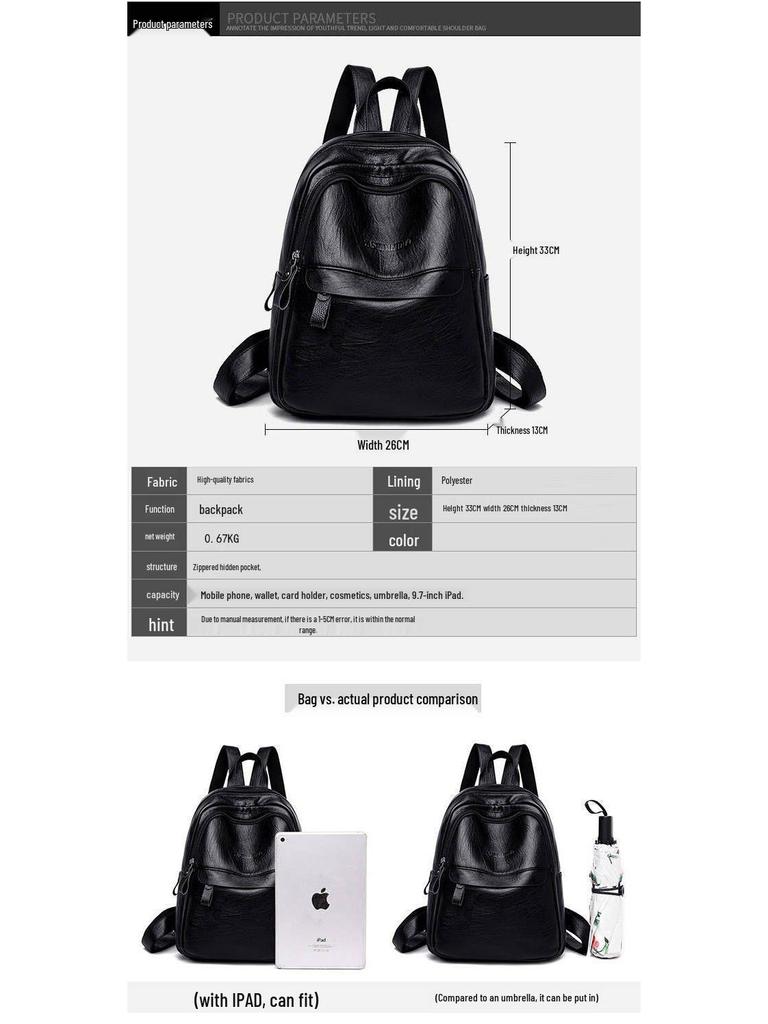 Versatile Women's PU Leather Backpack Handbag – Large Capacity, Casual Schoolbag