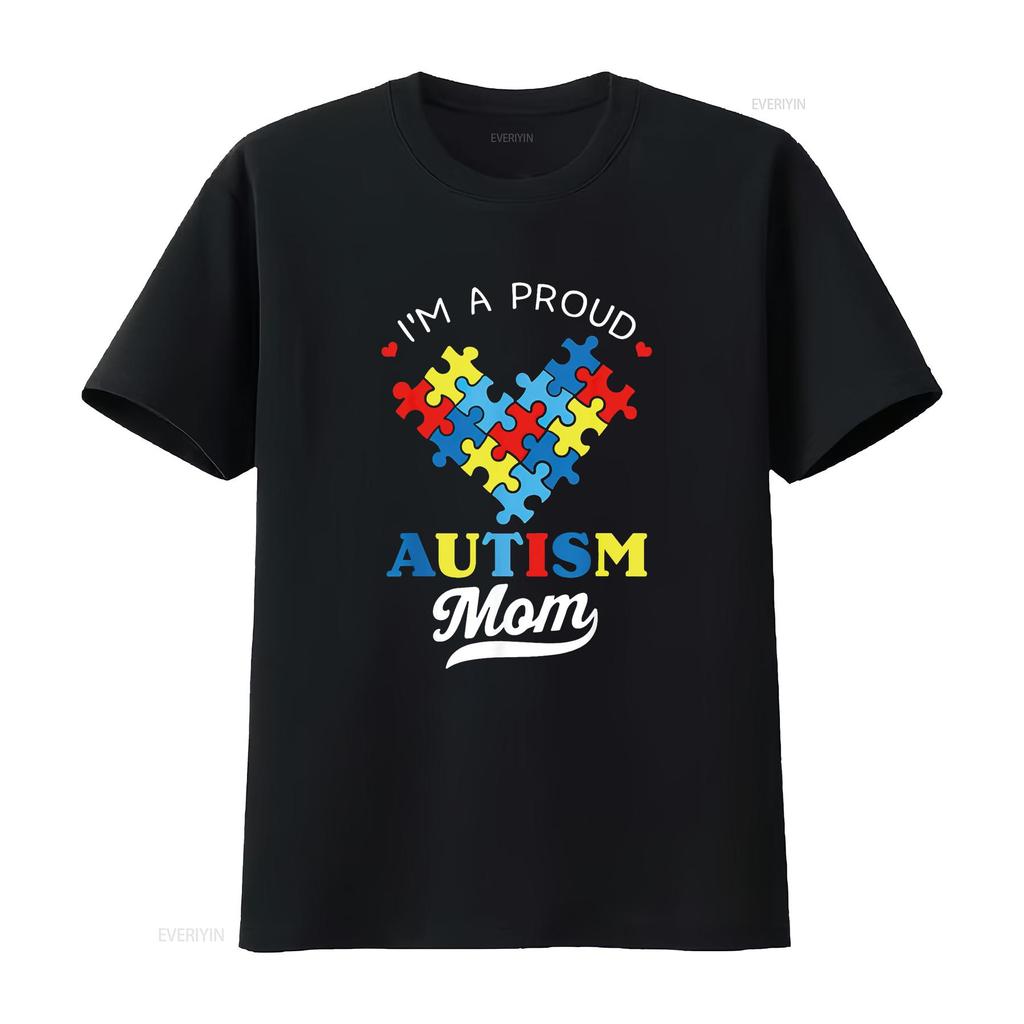 Womens I m A Proud Mom Autism Awareness Autistic Heart Son Daughter T Shirt Black vintage Washed Soft Top For Everyday Wear