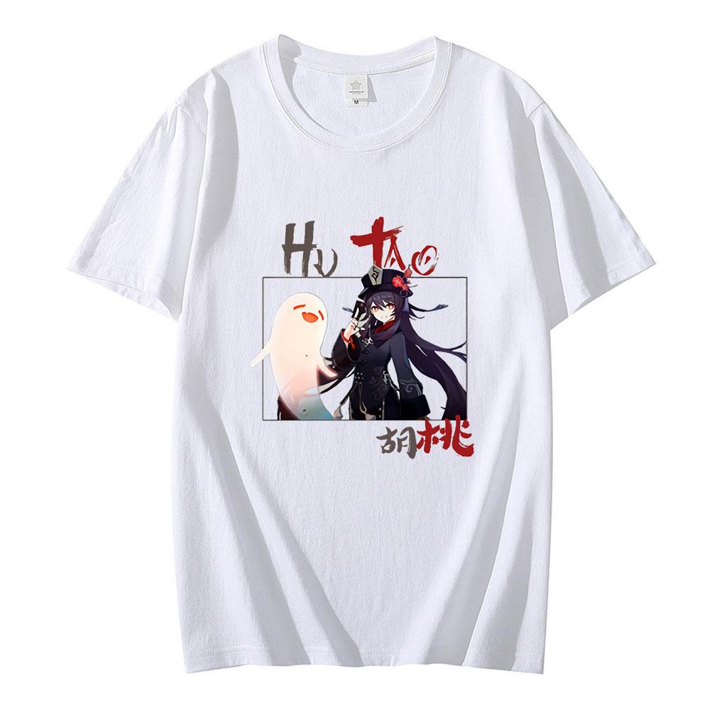 

Футболка Hu Tao Genshin Impact, уличная одежда, футболки большого размера с коротким рукавом для унисекс, модная футболка Harajuku, уличная одежда, унисекс 2XL