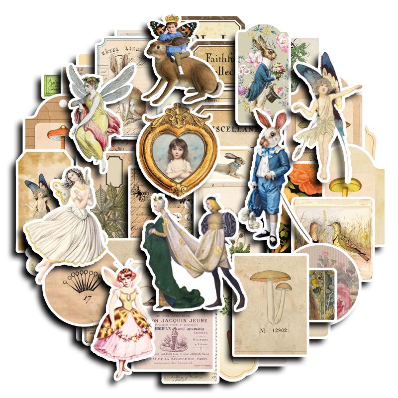 Retro Girl Journal Stickers Set - 50pcs for DIY Suitcase, Phone Case, Tablet
