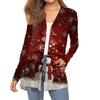Women's Fashion Christmas Print Long-Sleeved Pocketed Slim-Fit Cardigan Coat