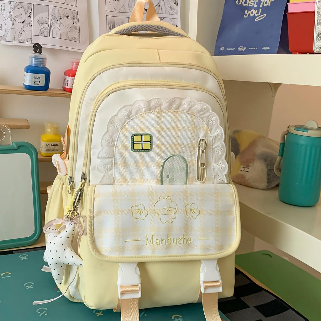 Schoolbag Korean version of Mori primary school schoolbag female high-value plaid contrasting colors college style high-quality backpack for middle