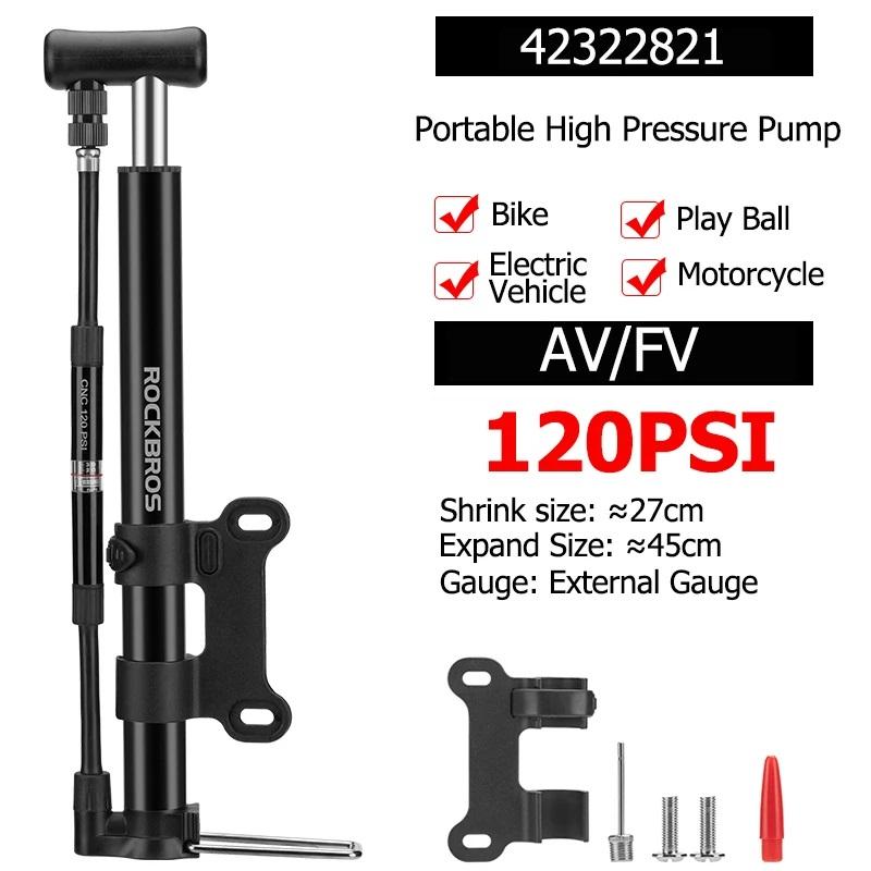ROCKBROS 120Psi Bicycle Pump Portable Air Inflator Bike Pump With Gauge AV FV Schrader Presta Valve Pump Cycling Accessories