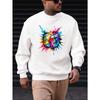Men'S Casual Crew Neck Sweatshirt with Colorful Puzzle Graphic,  Slight Stretch, Regular Fit, 250g/m² - Solid Color Fashion Hoodie