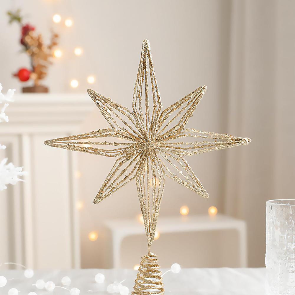 30cm Led Star Christmas Tree Topper With String Lights Festive Home Party Decoration For Holiday New Year Ornaments