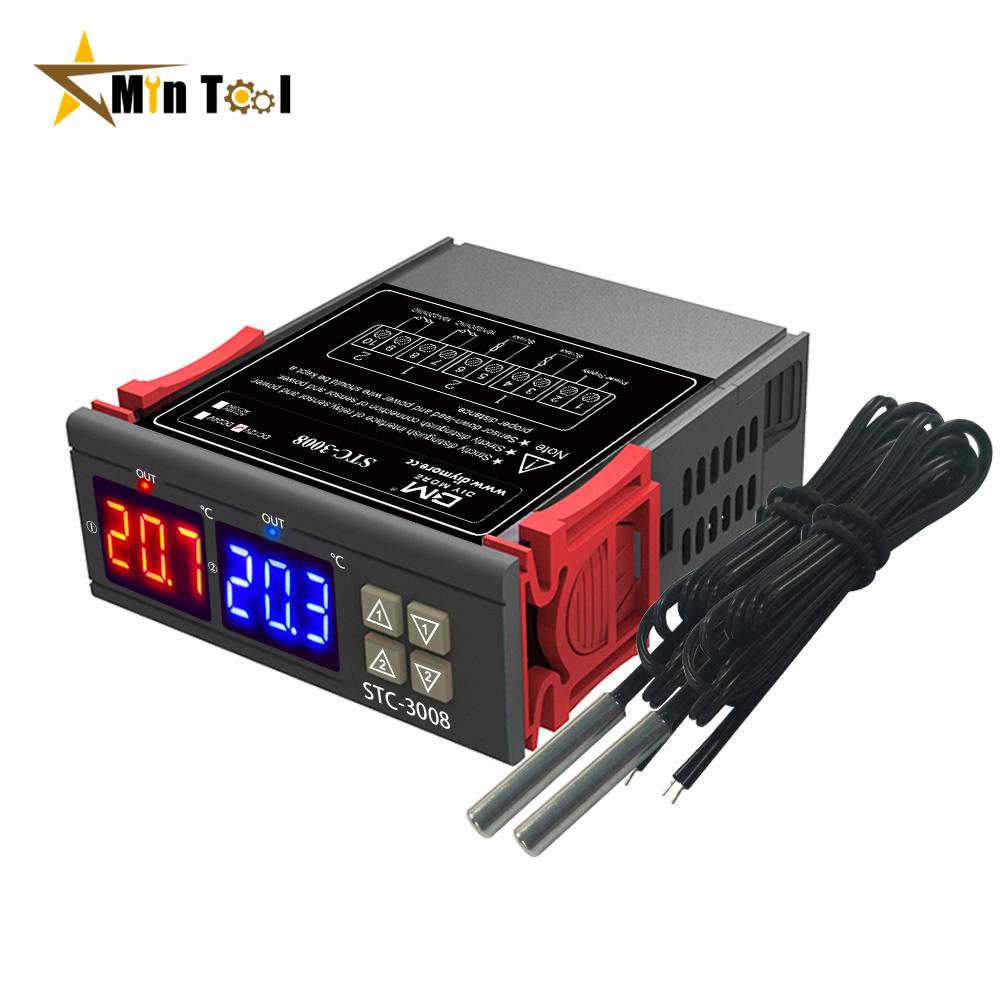 STC-3008 Dual LED Digital Temperature Controller Thermostat Thermoregulator Incubator 12V 24V 110V 220V for Industrial Tool