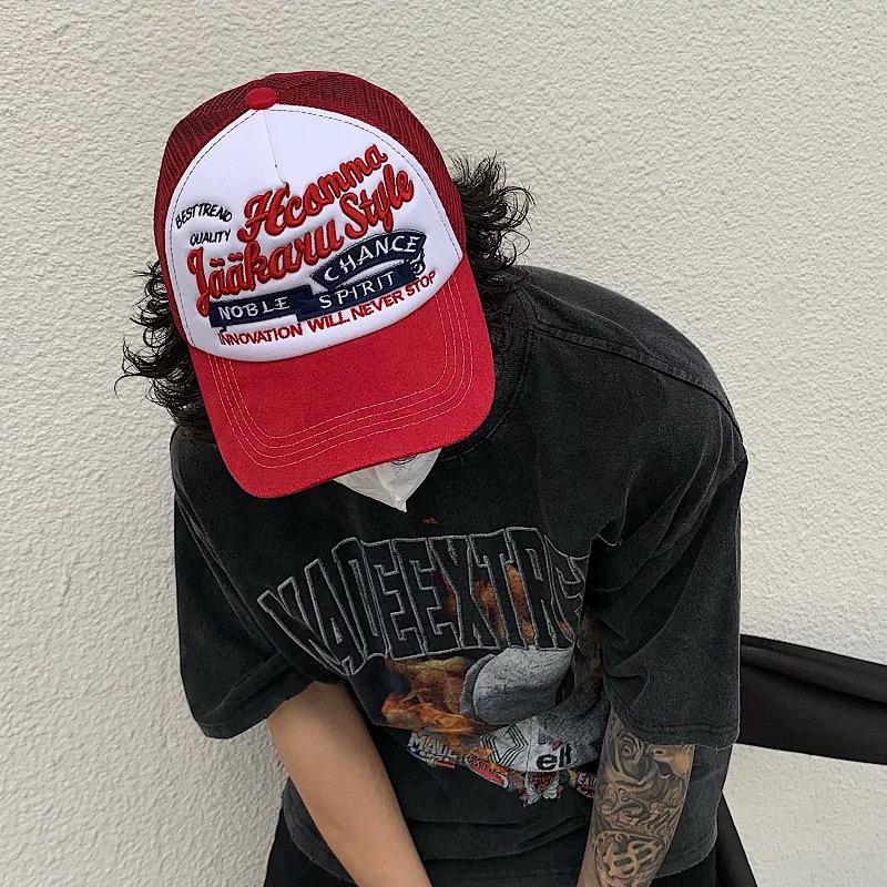 American Retro Letter Embroidered Baseball Cap Men'S And Women'S Sunshade Mesh Street Outdoor Truck Hat