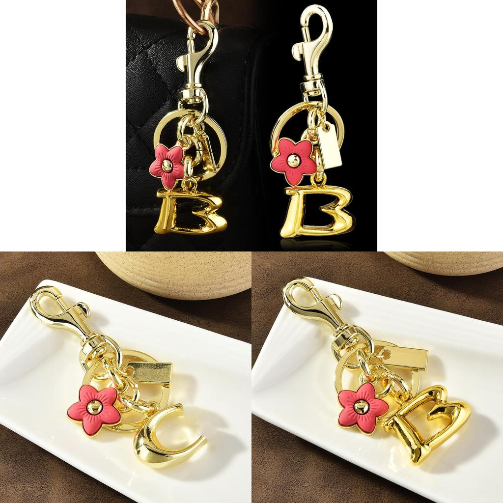 Floral Alphabet Keychain For Women With Metal Electroplating Flower Pendant Gift For Bag Decor