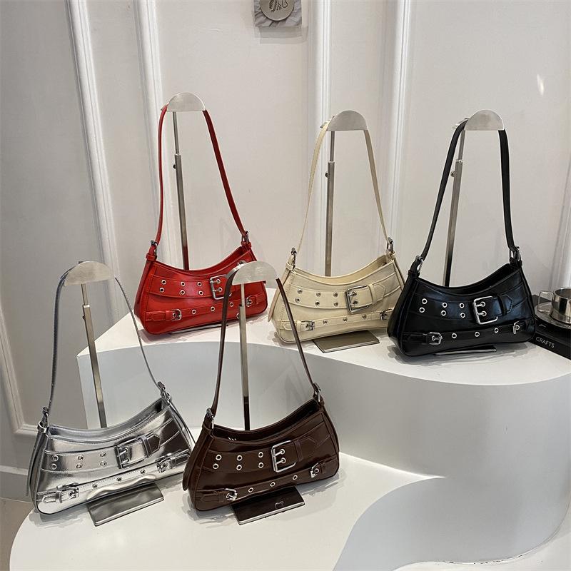 Trendy Cool And Spicy Girl Retro Motorcycle Underarm Bag For Women Casual Shopping Shoulder Bag Small Handbag