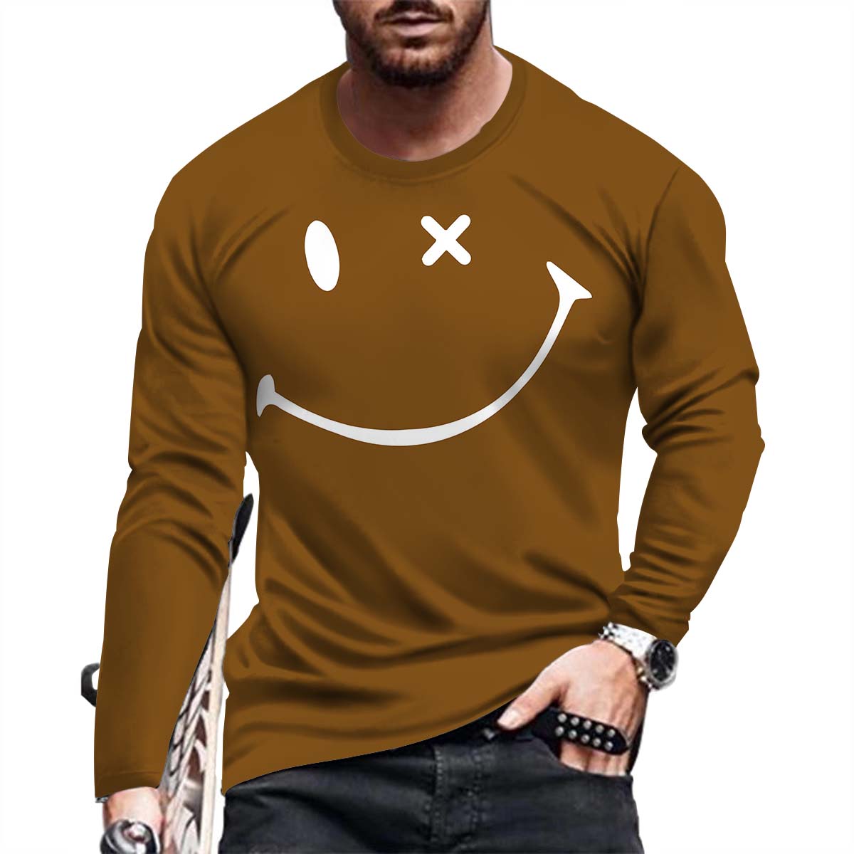 

Модная и повседневная мужская футболка с длинным рукавом и принтом 6XL