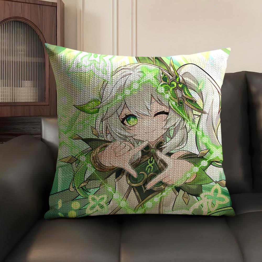 Nahida Genshin Impact Cute Cushion Cover Natural Linen Organic Fabric DoubleSided Printing Sofa Home Decor Gift Pillow Case