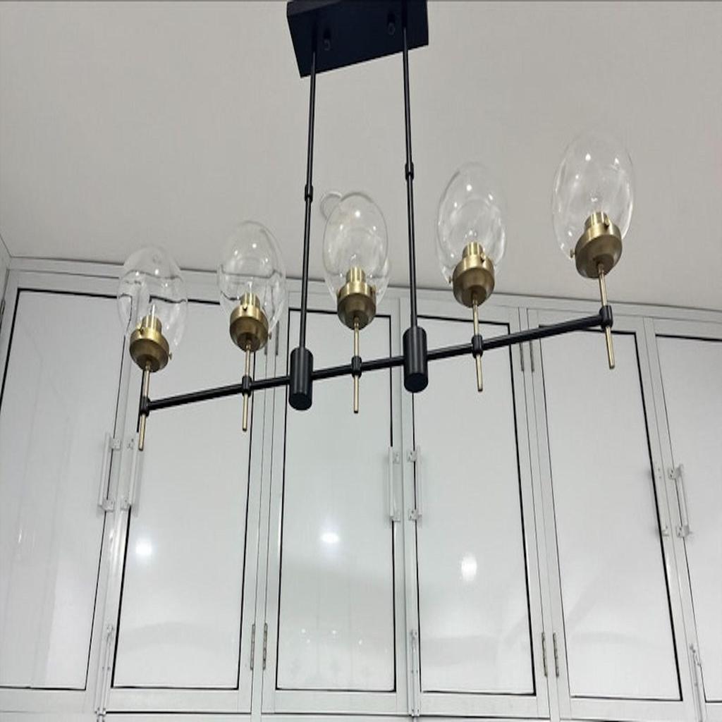 Mid Century Linear Chandelier Light Fixture for Drawing Room Lobby & Dinning Table Lights Home Décor Glass Globe Linear Chandeliers