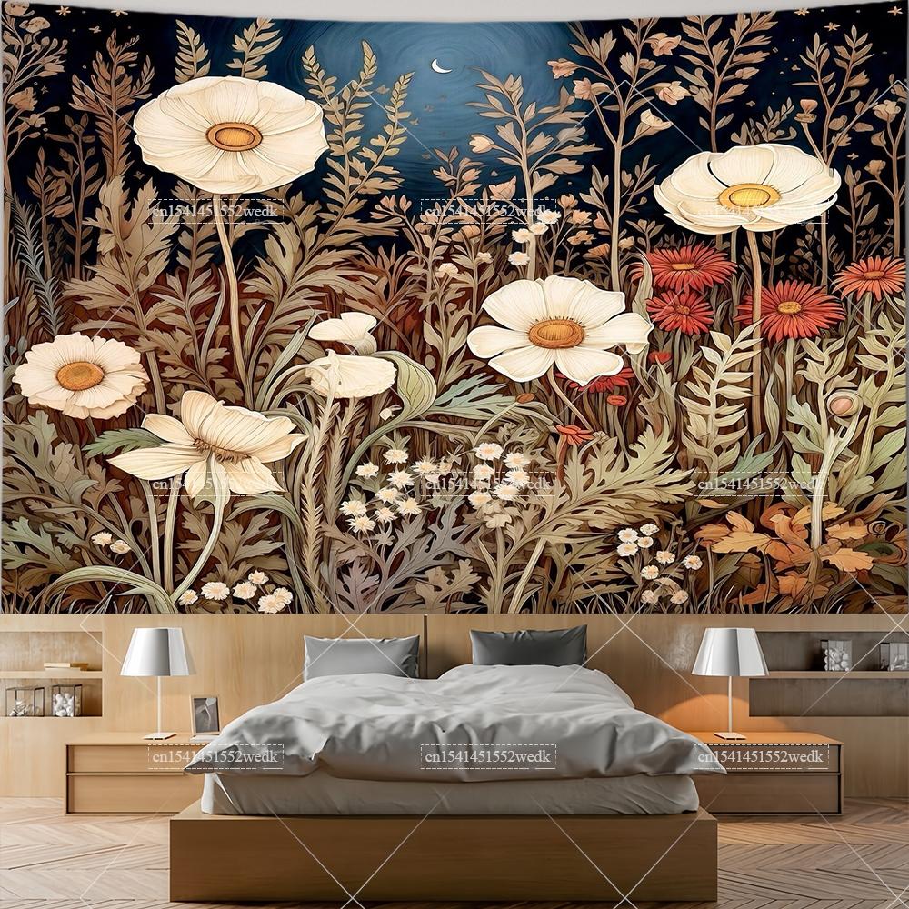 Wildflowers Tapestry Wall Hanging Garden Floral Botanical Tapestries Room Deocr Red Poppies Scenery Photography Background Cloth