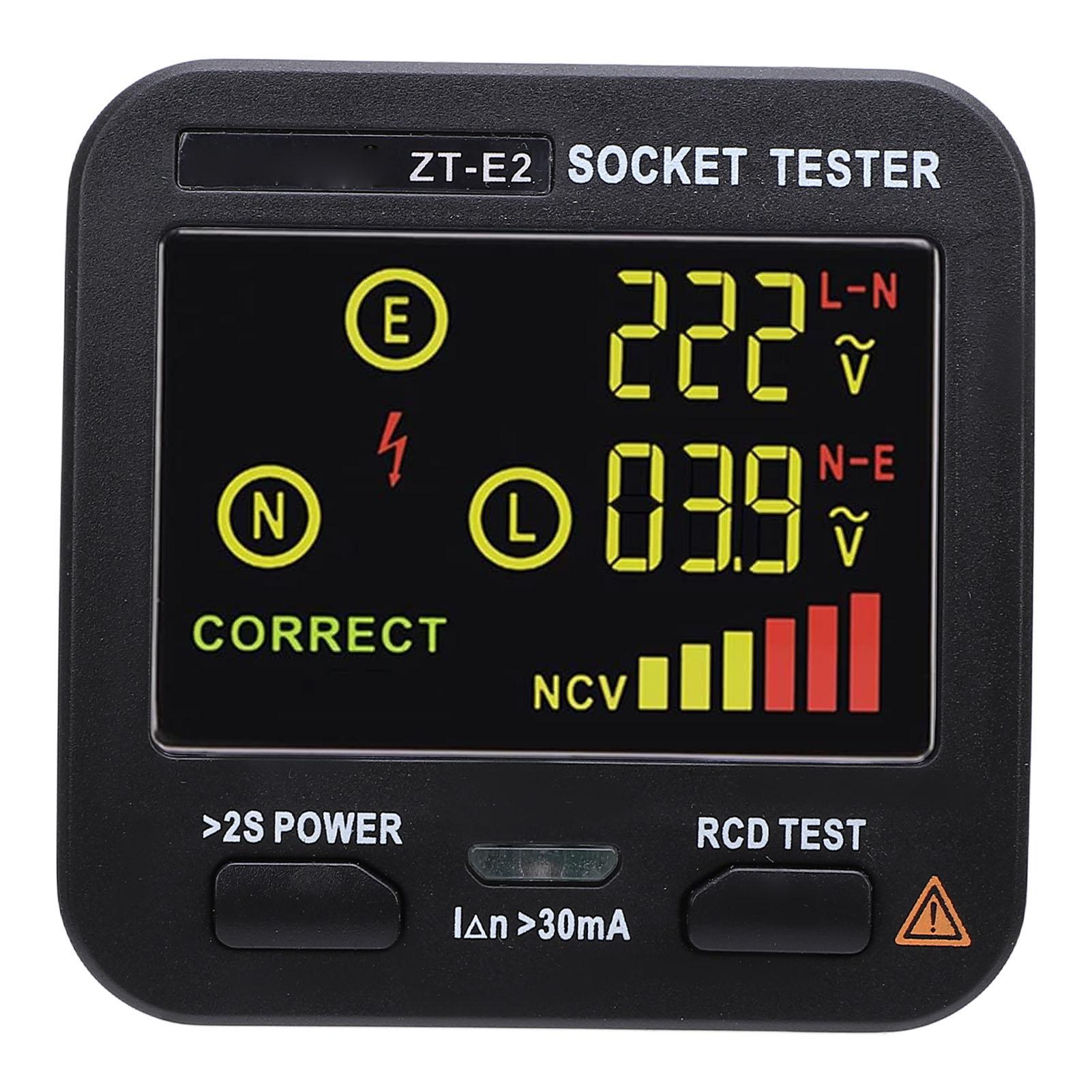 

Тестер розеток Кольоровий РК-екран Виявлення витоку Перевірка нульового та фазного дроту Тестер розеток