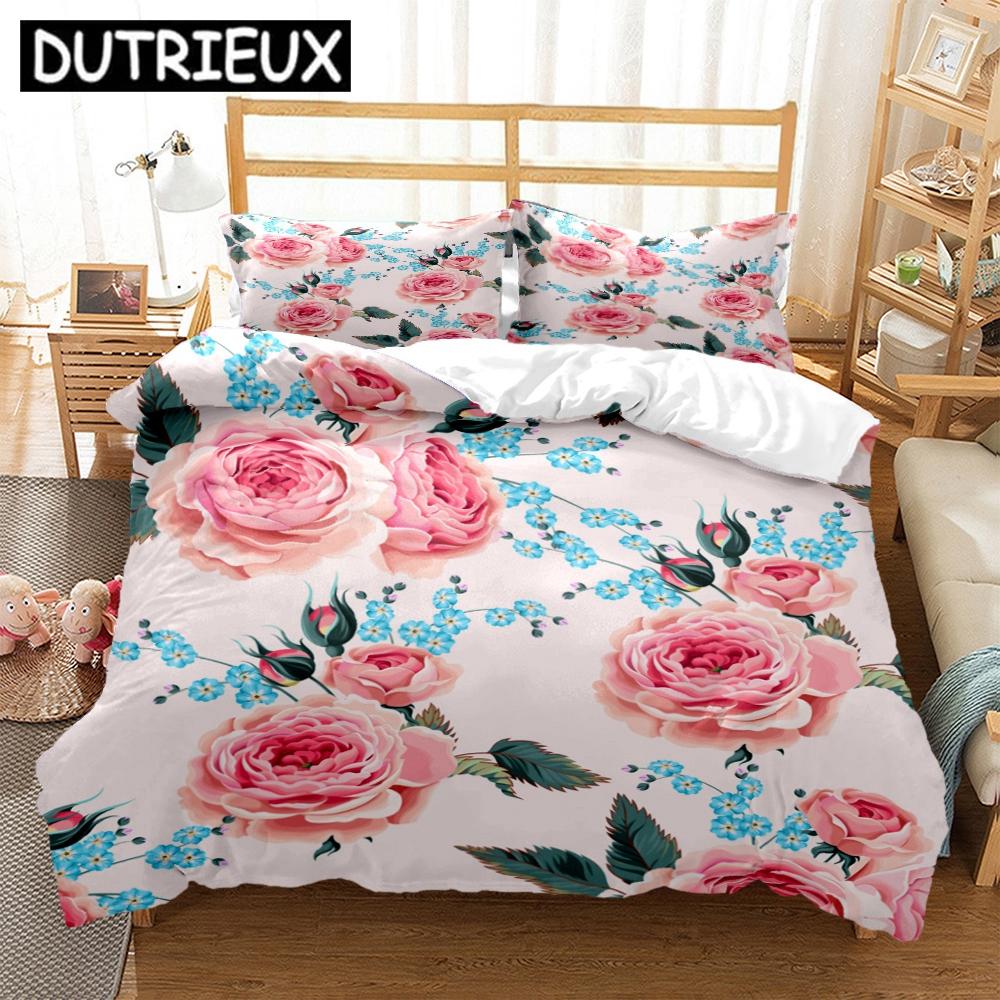 Rose Flower Art Print Three Piece Bedding Set Fashion Article Children Or Adults For Beds Quilt Covers Pillowcases Bedding Set