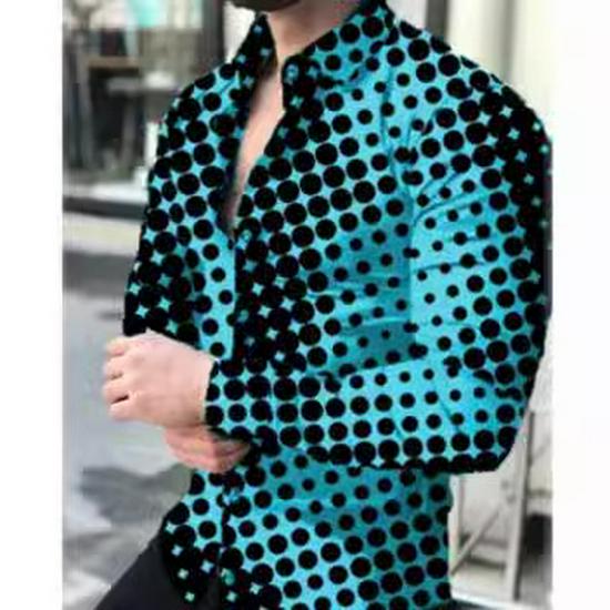 Wish2024 Men's 3D Print Polka Dot Long-Sleeved Shirt - European & American Style