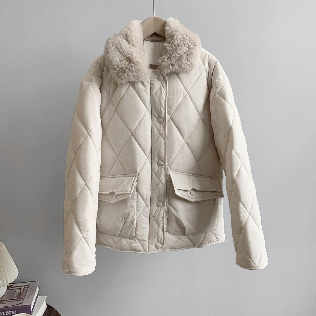 Women Winter Fur Collar Long Sleeve Solid Color All Match Warm Coat For Ladies Fashion Zipper Loose Chic Jacket