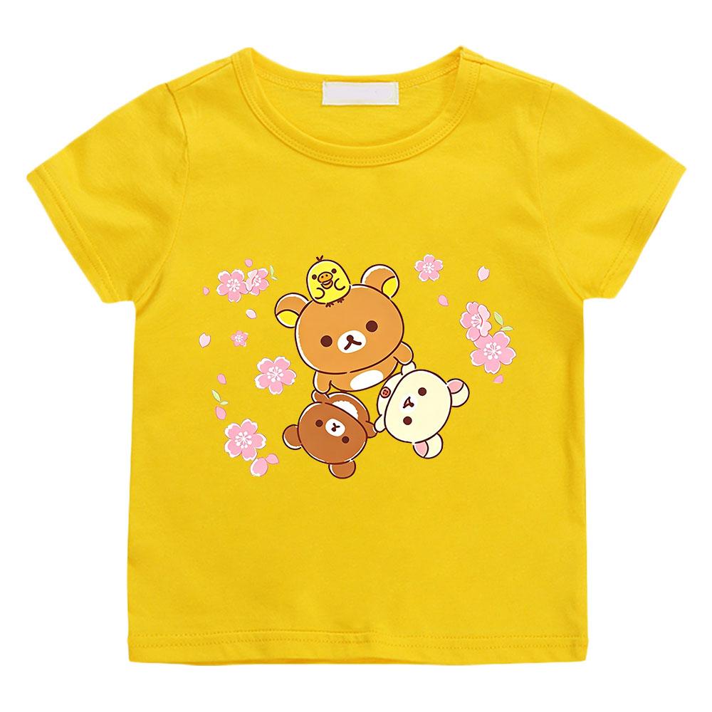 

100% Cotton Rilakkuma Cartoon T-shirt Boys Girls Kids Clothing Kawaii Tops Short Sleeves Sports Fashion Manga Comic Tees Toddler 160 жовтий