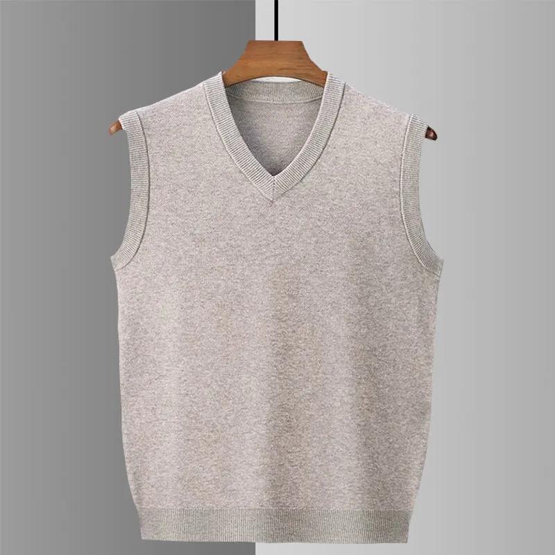 Wool Sweater Fall and Winter V-neck Pure Undershirt Thickened Sweater Men's Vest Dad's Clothing Plus Size