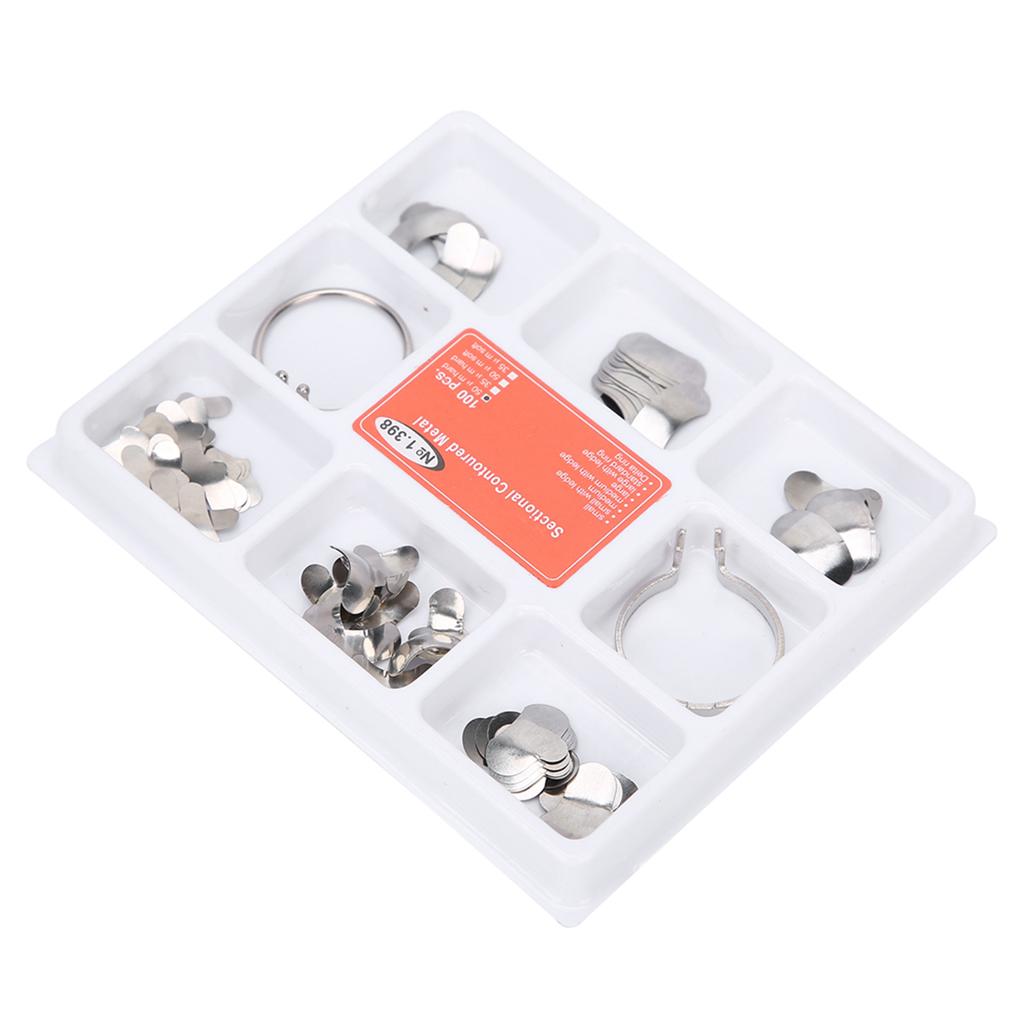 100pcs Steel Dental Sectional Contoured Matrices with 2 Rings Dental Supplies Accessory
