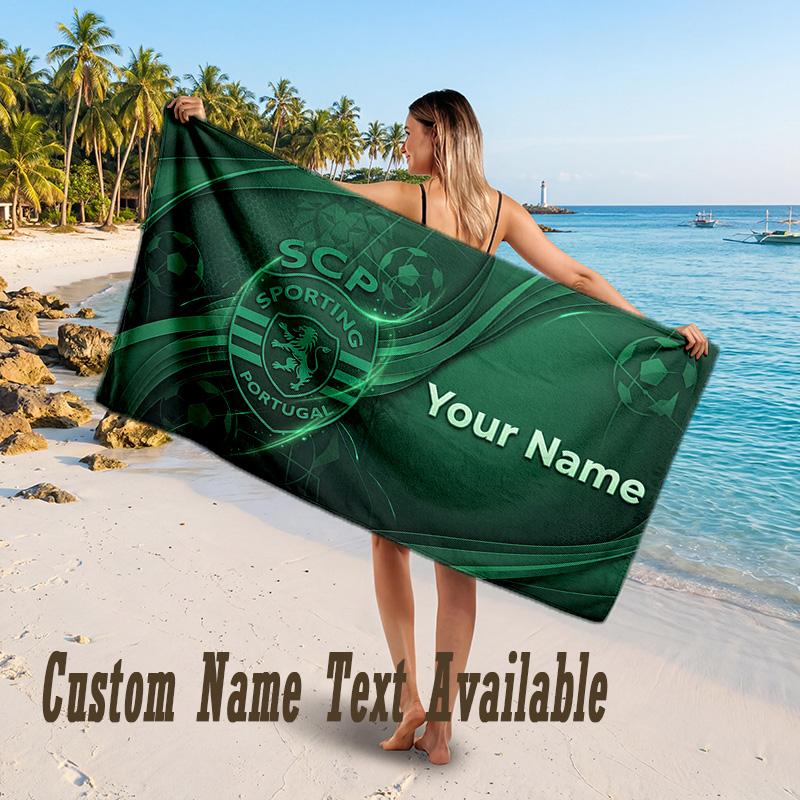 Sporting CP Design Beach Towel Custom Text Large Towel for Beach Vacation