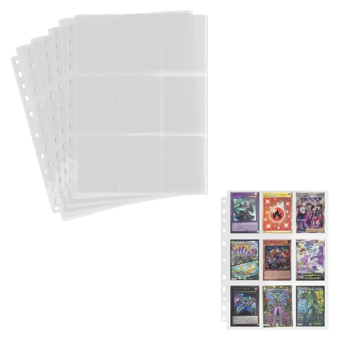 WISSUA Trading Card File, Compatible with 2-, 3-, and 4-Ring Cards, 9-Pocket Card Sheets for Collecting Pokemon, Yu-Gi-Oh!, and Other Cards, 7x9cm Poc