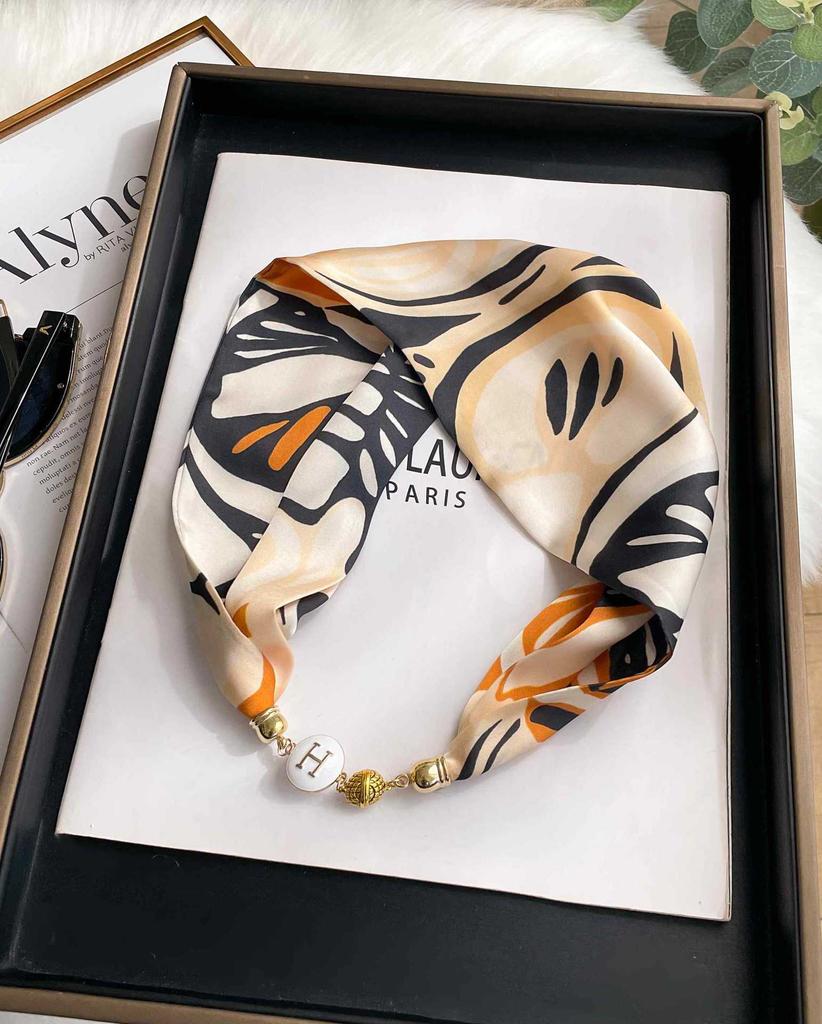 Magnetic Buckle Silk Scarf Headband Internet Celebrity New Magnetic Buckle Bracelet Small Long Women's Summer Casual Necklace Diamond Neck Band