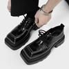 Men's Japan Karajuku Korean Style Fashion Glossy Streetwear Thick Platform Casual Black Leather Shoes Lace Up Sneakers Shoes