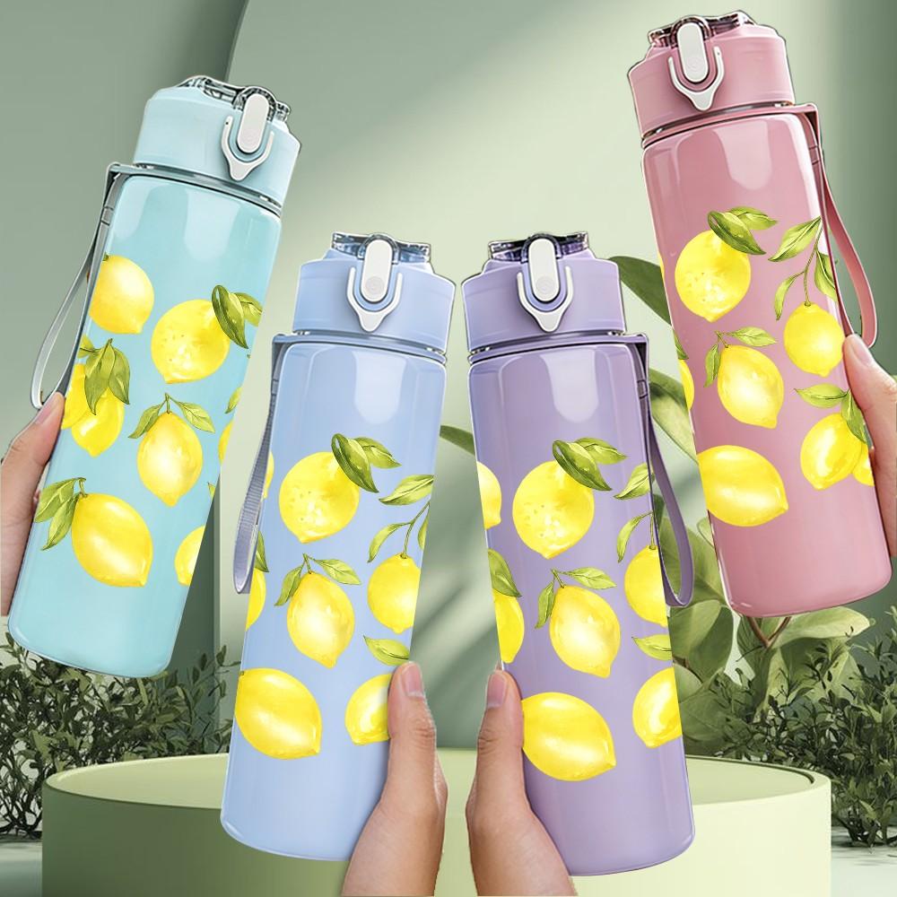 1PC Yellow Lemon Citrus Fruit Pattern Print 750ml Color Plastic Sports Water Bottle Leakproof Flip Straw Lid Suitable for Sports Office Home Use