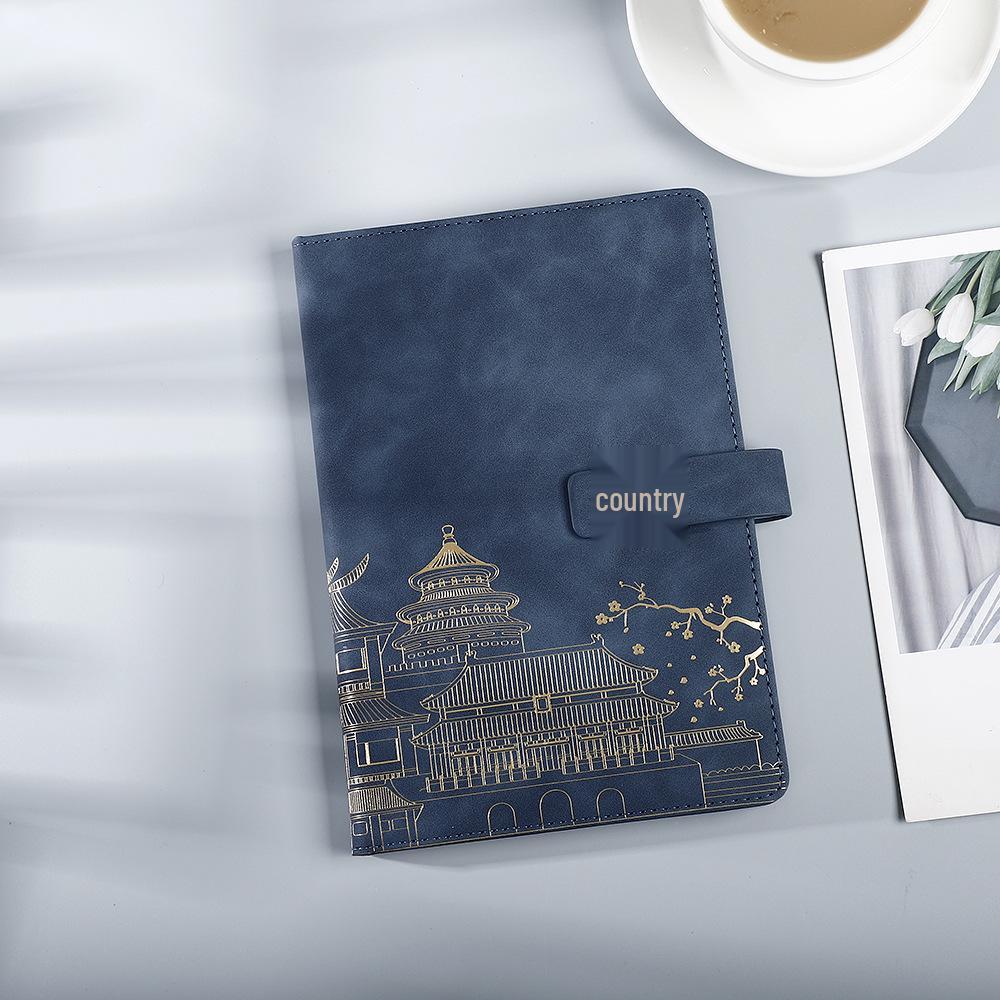 Guochao Anteckningsbok Presentuppsättning: Kinesisk stil mötesprotokollbok inspirerad av Palatsmuseet med logotyp