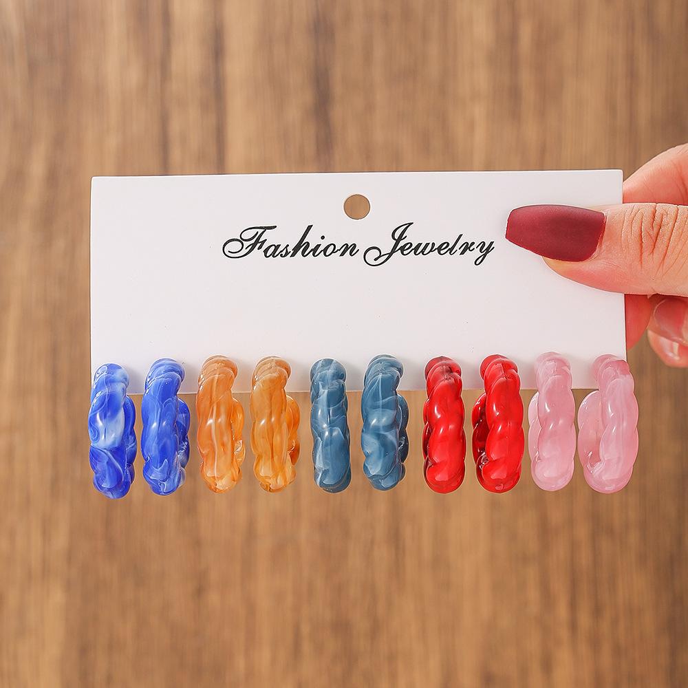 Fashion Earrings Versatile Premium French Smudge Color Niche Resin Earrings Set Irregular Square Earrings