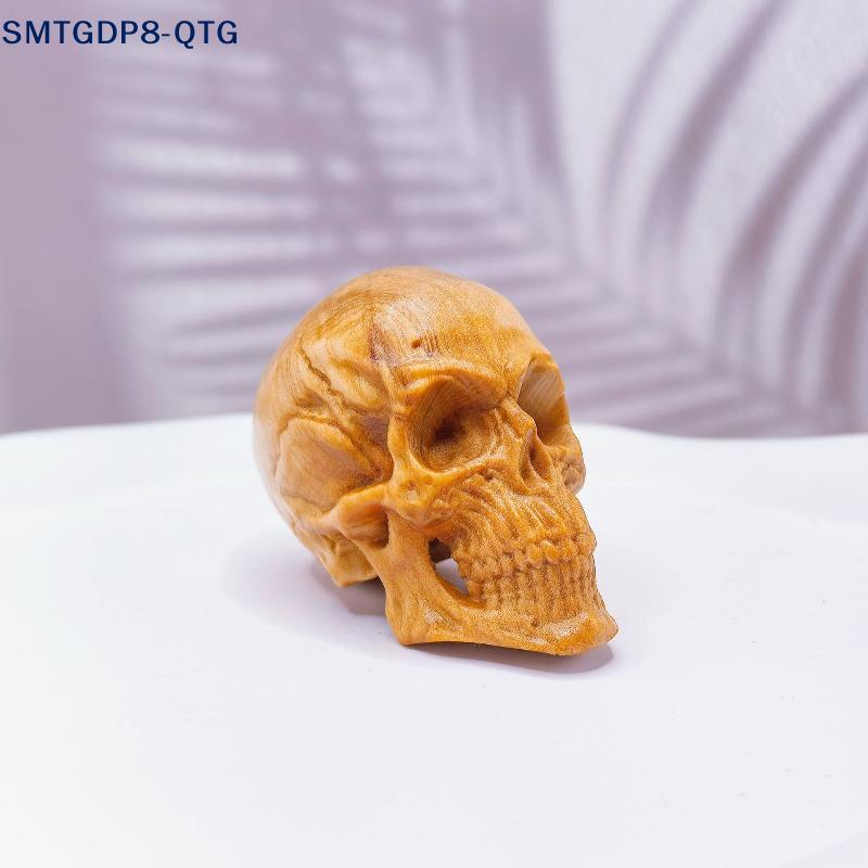 Hot!Natural Cypress Engrave Skull Decor Small Statue - Halloween Decoration Party Decoration Props Home Room, Car Bar Decoration