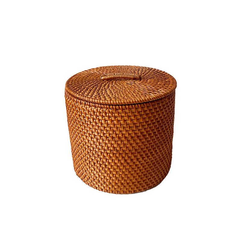 Scatola portaoggetti in rattan Scatole portaoggetti rotonde fatte a mano Stile giapponese Cesto per organizzare generi alimentari domestici Accessori per l'organizzazione
