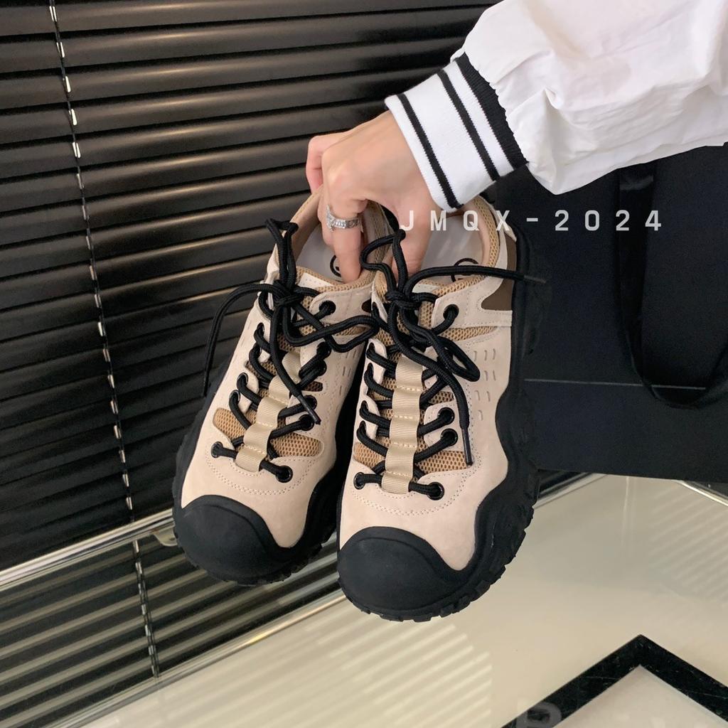 European 2025 New Women's Shoes Round Head Color Matching Heightening Dad Shoes Casual Sports Women's Single Shoes Outdoor Mountaineering Shoes Tide