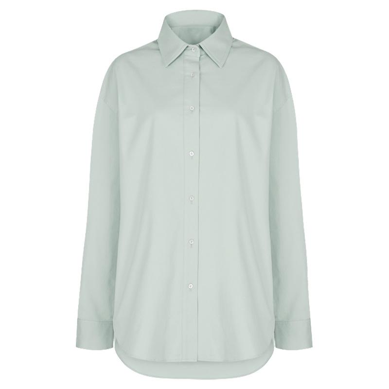 Women Spring Autumn Oversize 100% Cotton Long Sleeve Button Down Shirt, Loose Fit Mid-Length Casual Top