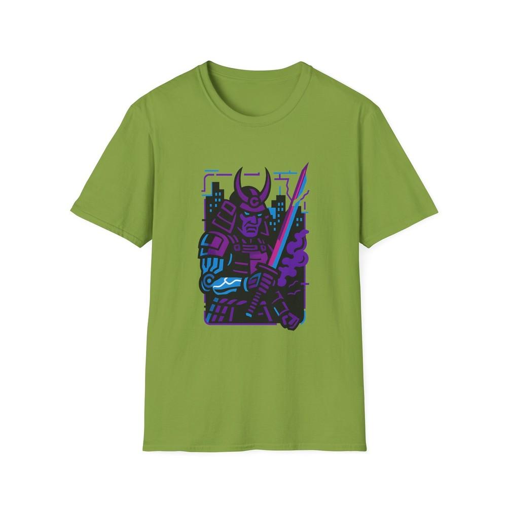 

Unisex Softstyle T-Shirt Futuristic Cyber Gladiator Glowing Armor Neon M