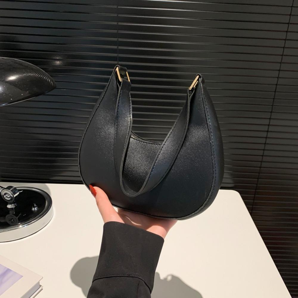 Shoulder Pouch PU Shoulder Bag Solid Color Hobo Bag Elegant Crescent Moon Underarm Bag  Travel