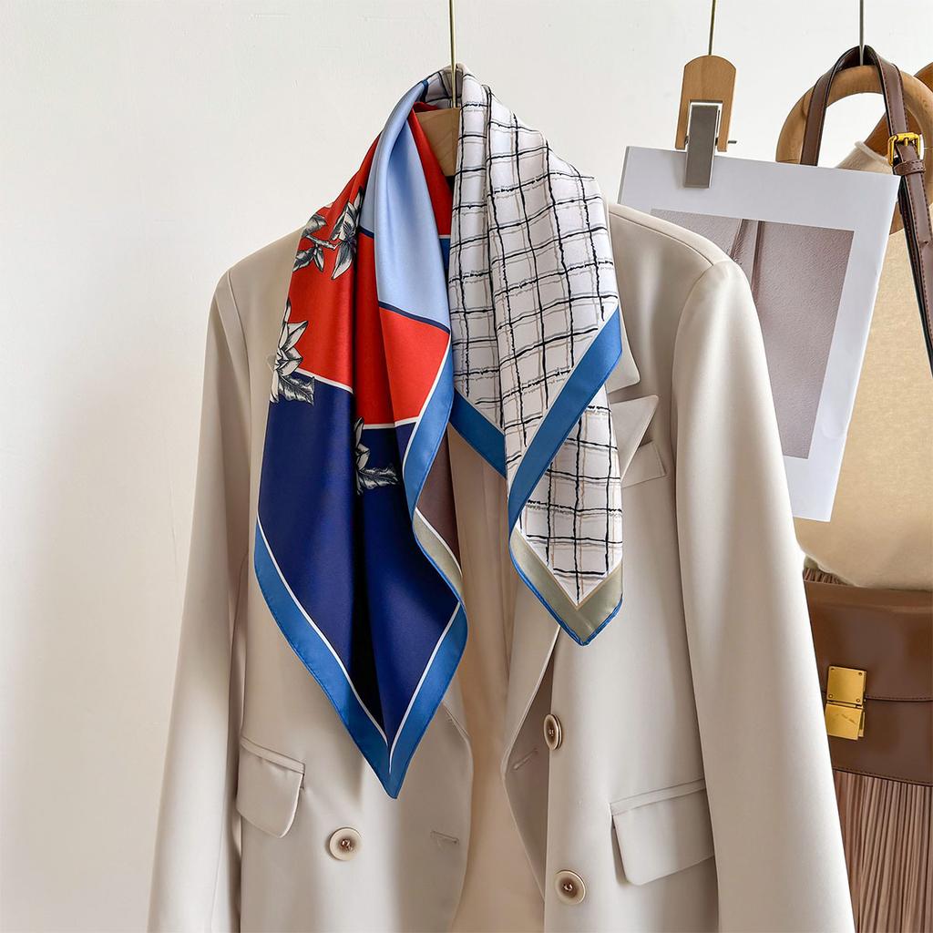 Fresh and elegant square scarf women's 71cm small silk scarf white temperament scarf summer spring and autumn versatile new scarf