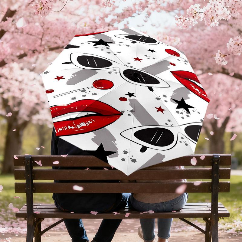 1pc lips glasses Automatic Open/Close Umbrella Compact Folding Umbrella with 8-Rib Shaft for Women/Men, Elegant Birthday1131S