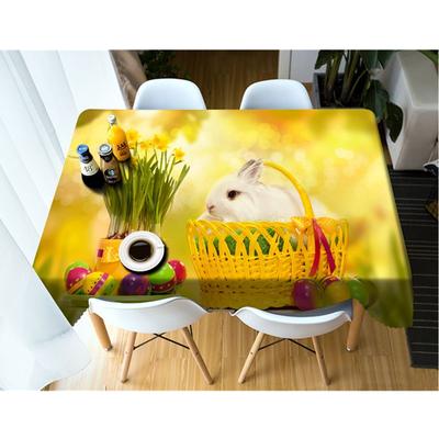 Nappe de Pâques rectangulaire ronde en coton épais et doux, motif lapin dans un panier en bambou, motif poisson rouge, anti-poussière