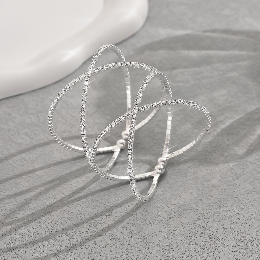 A Minimalist European And American Style Open Cuff Bracelet Adorned with Full Rhinestones, Featuring a Silver-Plated Design