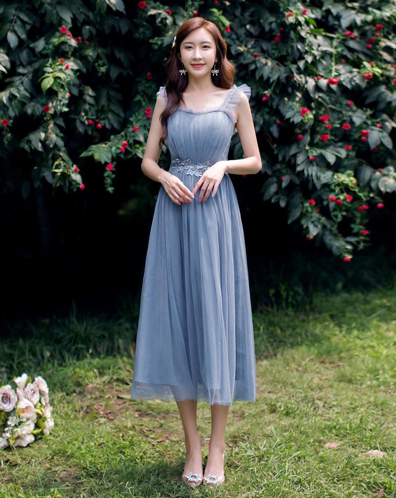 2025 New Off-the-Shoulder Bridesmaid Dress: Mid-Length, Slimming, with Fairy Charm for Special Occasions.