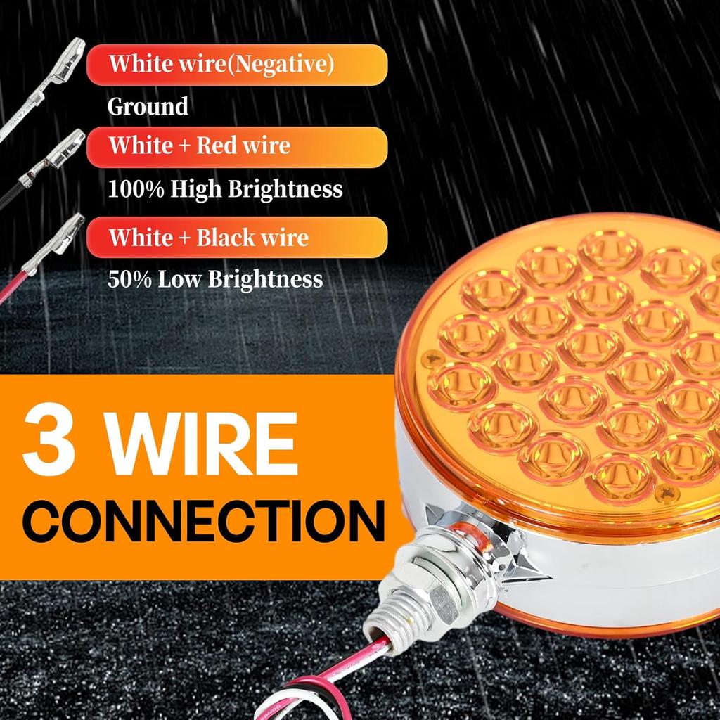 2Pcs Round Double Face Fender Pedestal Light, 48LED Amber Brake Turn Marker Tail Light w/Stud Mount for for Mack Kenworth Freightliner Truck Trailer