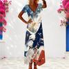 Women Plus Size V Neck Short Sleeve Galaxy Star Printed Maxi Dress