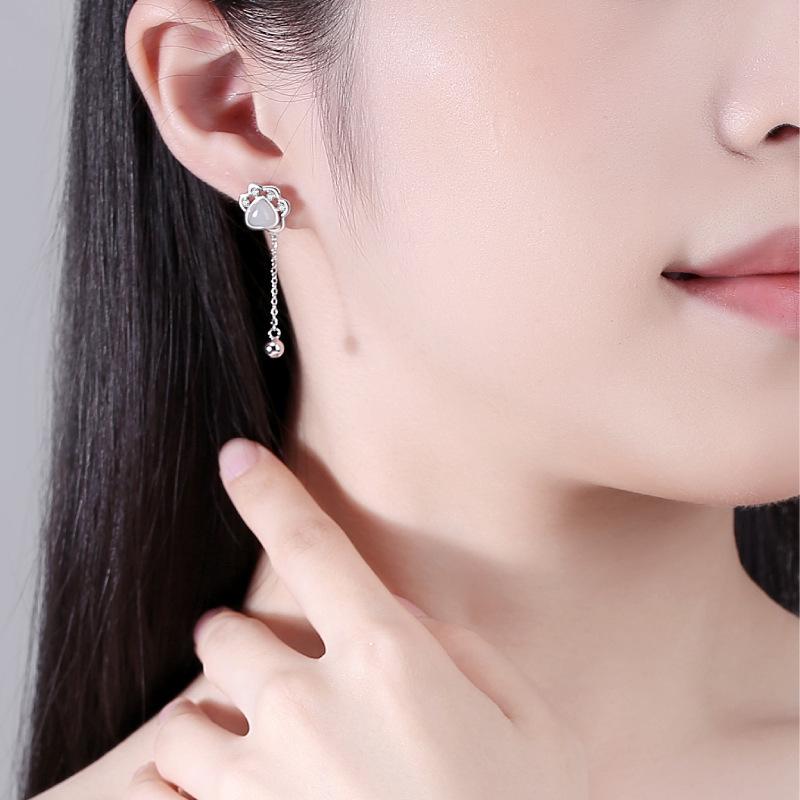 

Подлинное серебро S925, нефрит Хэтянь, ожерелье с лапкой, браслет, серьги и подвеска для женщин