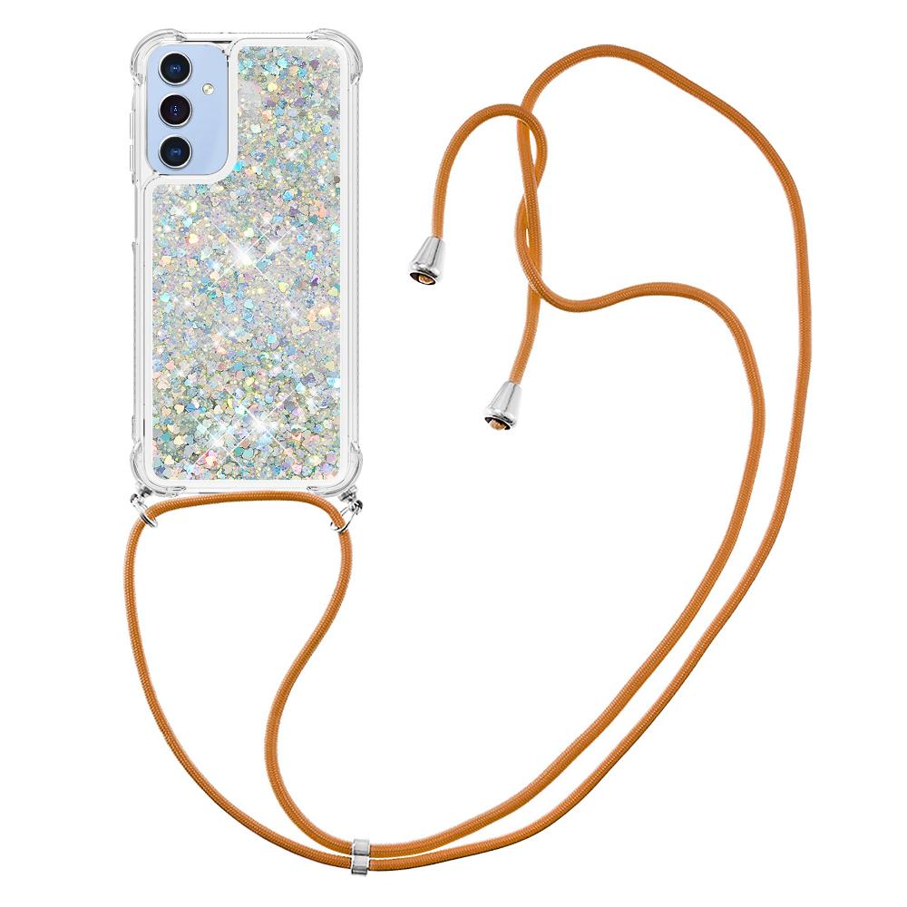 

For Samsung Galaxy A15 5G TPU Case Quicksand Design Phone Cover with Lanyard Silver/Hearts